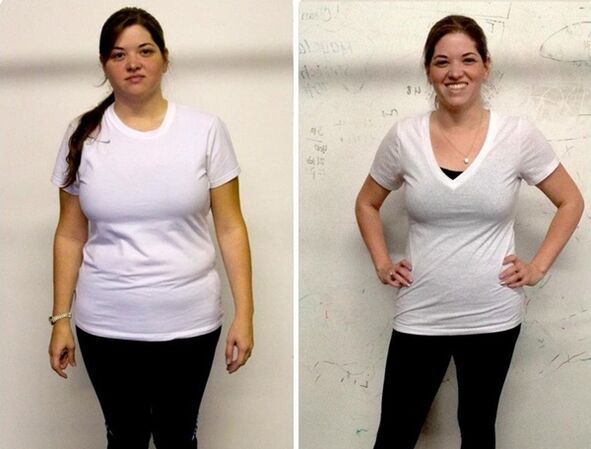The girl before and after losing weight